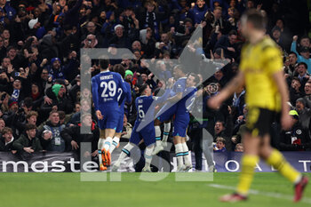 2023-03-07 - Raheem Sterling of Chelsea FC celebrates after scoring his side's first goal of the match  - CHELSEA FC VS BORUSSIA DORTMUND - UEFA CHAMPIONS LEAGUE - SOCCER