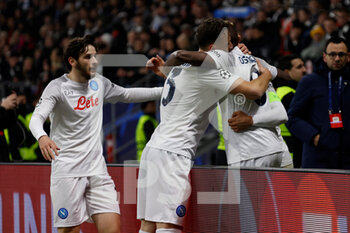 2023-02-21 - Victor Osimhen of Napoli celebrates after score their first gol - EINTRACHT FRANKFURT VS NAPOLI - UEFA CHAMPIONS LEAGUE - SOCCER
