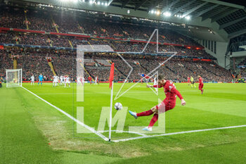 2023-02-21 - Liverpool defender Andrew Robertson (26) takes a corner during the UEFA Champions League, Round of 16, 1st leg football match between Liverpool and Real Madrid on 21 February 2023 at Anfield in Liverpool, England - FOOTBALL - CHAMPIONS LEAGUE - LIVERPOOL V REAL MADRID - UEFA CHAMPIONS LEAGUE - SOCCER