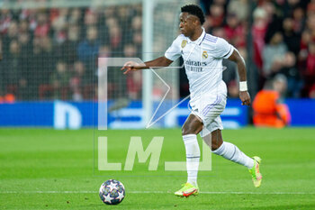 2023-02-21 - Real Madrid forward Vinicius Junior during the UEFA Champions League, Round of 16, 1st leg football match between Liverpool and Real Madrid on 21 February 2023 at Anfield in Liverpool, England - FOOTBALL - CHAMPIONS LEAGUE - LIVERPOOL V REAL MADRID - UEFA CHAMPIONS LEAGUE - SOCCER