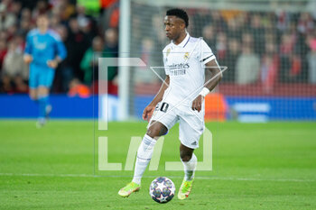 2023-02-21 - Real Madrid forward Vinicius Junior (20) during the UEFA Champions League, Round of 16, 1st leg football match between Liverpool and Real Madrid on 21 February 2023 at Anfield in Liverpool, England - FOOTBALL - CHAMPIONS LEAGUE - LIVERPOOL V REAL MADRID - UEFA CHAMPIONS LEAGUE - SOCCER