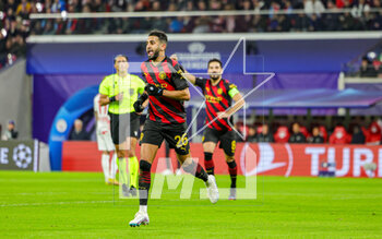 2023-02-23 - Riyad Mahrez (26) of Manchester City scores a goal and celebrates 0-1 during the UEFA Champions League, Round of 16, 1st leg football match between RB Leipzig and Manchester City on February 22, 2023 at Red Bull Arena in Leipzig, Germany - FOOTBALL - CHAMPIONS LEAGUE - LEIPZIG V MANCHESTER CITY - UEFA CHAMPIONS LEAGUE - SOCCER