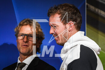 2023-03-07 - Dieter NICKLES press officer of Bayern Munich and Julian NAGELSMANN of Bayern Munich during the Bayern Munich press conference ahead of the UEFA Champions League football match on March 7, 2023 at Allianz Arena in Munich, Germany - FOOTBALL - BAYERN MUNICH V PARIS SG - TRAINING AND PRESS CONFERENCE - UEFA CHAMPIONS LEAGUE - SOCCER