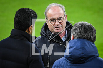 2023-03-07 - Nasser AL-KHELAIFI of PSG, Luis CAMPOS of PSG and Christophe GALTIER of PSG during the training of the Paris Saint-Germain team ahead of the UEFA Champions League football match on March 7, 2023 at Allianz Arena in Munich, Germany - FOOTBALL - BAYERN MUNICH V PARIS SG - TRAINING AND PRESS CONFERENCE - UEFA CHAMPIONS LEAGUE - SOCCER
