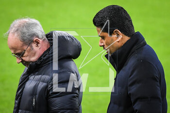 2023-03-07 - Luis CAMPOS of PSG and Nasser AL-KHELAIFI of PSG during the training of the Paris Saint-Germain team ahead of the UEFA Champions League football match on March 7, 2023 at Allianz Arena in Munich, Germany - FOOTBALL - BAYERN MUNICH V PARIS SG - TRAINING AND PRESS CONFERENCE - UEFA CHAMPIONS LEAGUE - SOCCER