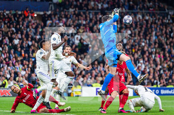 2023-03-15 - Thibaut Courtois (Real Madrid) and Antonio Rüdiger (Real Madrid) in action during the football match between
Real Madrid and Liverpool valid for the second leg of the round of 16 of the Uefa Champion’s League celebrated in Madrid, Spain at Bernabeu stadium on Wednesday 15 March 2023 - REAL MADRID VS LIVERPOOL - UEFA CHAMPIONS LEAGUE - SOCCER