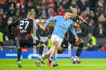 2023-03-14 - Jack Grealish of Manchester City and Konrad Laimer, Benjamin Henrichs of RB Leipzig during the UEFA Champions League, Round of 16, 2nd leg football match between Manchester City and RB Leipzig on 14 March 2023 at the Etihad Stadium in Manchester, England - FOOTBALL - CHAMPIONS LEAGUE - MANCHESTER CITY V RB LEIPZIG - UEFA CHAMPIONS LEAGUE - SOCCER