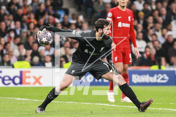 2023-03-15 - Alisson Becker of Liverpool during the UEFA Champions League, Round of 16, 2nd leg football match between Real Madrid CF and Liverpool FC on March 15, 2023 at Santiago Bernabeu stadium in Madrid, Spain - FOOTBALL - CHAMPIONS LEAGUE - REAL MADRID V LIVERPOOL - UEFA CHAMPIONS LEAGUE - SOCCER