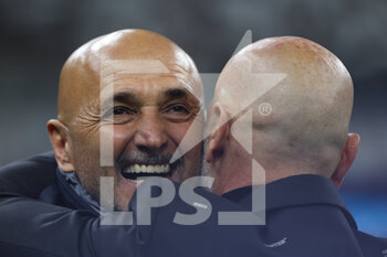 2023-04-12 - Luciano Spalletti Head Coach of SSC Napoli smiling with Stefano Pioli Head Coach of AC Milan during UEFA Champions League 2022/23 Quarter-Finals - First  leg football match between AC Milan and SSC Napoli at San Siro Stadium, Milan, Italy on April 12, 2023 - AC MILAN VS SSC NAPOLI - UEFA CHAMPIONS LEAGUE - SOCCER