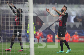 2023-04-12 - Olivier Giroud of AC Milan celebrates the victory at the end of the match during UEFA Champions League 2022/23 Quarter-Finals - First  leg football match between AC Milan and SSC Napoli at San Siro Stadium, Milan, Italy on April 12, 2023 - AC MILAN VS SSC NAPOLI - UEFA CHAMPIONS LEAGUE - SOCCER