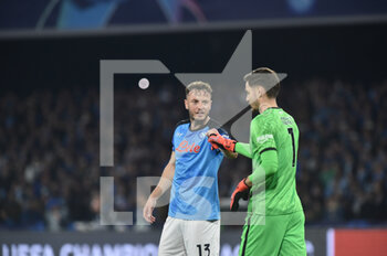2023-04-18 - Alex Meret of SSC Napoli rejoices with his teammate Amir Rrahmani of SSC Napoli  after seving a penalty  during the Uefa Champions League  match between SSC Napoli vs AC Milan  at Diego Armando Maradona Stadium  - SSC NAPOLI VS AC MILAN - UEFA CHAMPIONS LEAGUE - SOCCER