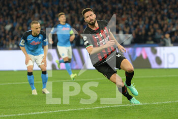 2023-04-18 - Olivier Giroud of AC Milan cheers after the goal scored during the Uefa Champions League  match between SSC Napoli vs AC Milan  at Diego Armando Maradona Stadium - SSC NAPOLI VS AC MILAN - UEFA CHAMPIONS LEAGUE - SOCCER