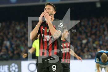 2023-04-18 - Olivier Giroud of AC Milan cheers after the goal scored  during the Uefa Champions League  match between SSC Napoli vs AC Milan  at Diego Armando Maradona Stadium - SSC NAPOLI VS AC MILAN - UEFA CHAMPIONS LEAGUE - SOCCER