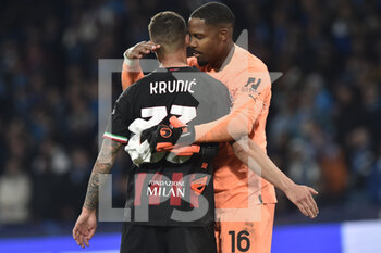 2023-04-18 - Mike Maigan of AC Milan hug at the end of the race Rade Krunic of AC Milan during the Uefa Champions League  match between SSC Napoli vs AC Milan  at Diego Armando Maradona Stadium - SSC NAPOLI VS AC MILAN - UEFA CHAMPIONS LEAGUE - SOCCER