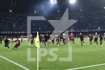 2023-04-18 - the exultation at the end of the match of the ac milan players under their supporters  during the Uefa Champions League  match between SSC Napoli vs AC Milan  at Diego Armando Maradona Stadium - SSC NAPOLI VS AC MILAN - UEFA CHAMPIONS LEAGUE - SOCCER
