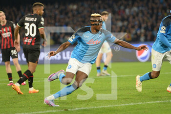 2023-04-18 - Victor Osimhen of SSC Napoli  cheers after the goal during the Uefa Champions League  match between SSC Napoli vs AC Milan  at Diego Armando Maradona Stadium - SSC NAPOLI VS AC MILAN - UEFA CHAMPIONS LEAGUE - SOCCER