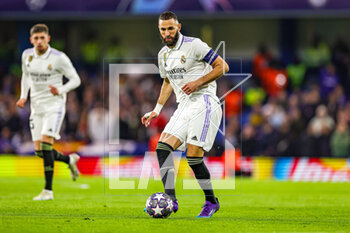 2023-04-19 - Karim Benzema (9) of Real Madrid during the UEFA Champions League, Quarter-finals, 2nd leg football match between Chelsea and Real Madrid on 18 April 2023 at Stamford Bridge in London, England - FOOTBALL - CHAMPIONS LEAGUE - CHELSEA V REAL MADRID - UEFA CHAMPIONS LEAGUE - SOCCER