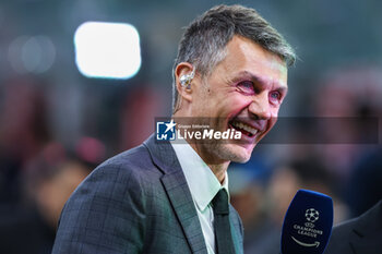 2023-05-10 - Paolo Maldini Technical Area Director of AC Milan smiling during UEFA Champions League 2022/23 Semi-Final 1st  leg football match between AC Milan and FC Internazionale at San Siro Stadium, Milan, Italy on May 10, 2023 - SEMIFINAL - AC MILAN VS INTER - FC INTERNAZIONALE - UEFA CHAMPIONS LEAGUE - SOCCER