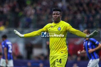 2023-05-10 - Andre Onana of FC Internazionale gestures during UEFA Champions League 2022/23 Semi-Final 1st  leg football match between AC Milan and FC Internazionale at San Siro Stadium, Milan, Italy on May 10, 2023 - SEMIFINAL - AC MILAN VS INTER - FC INTERNAZIONALE - UEFA CHAMPIONS LEAGUE - SOCCER
