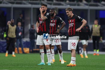 2023-05-16 - Olivier Giroud of AC Milan reacts after side's defeat during the UEFA Champions League 2022/23 Semi-Final second leg football match between FC Internazionale and AC Milan at Giuseppe Meazza Stadium, Milan, Italy on May 16, 2023 - SEMIFINAL - INTER - FC INTERNAZIONALE VS AC MILAN - UEFA CHAMPIONS LEAGUE - SOCCER