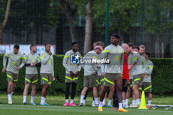 2023-05-15 - Rafael Leao of AC Milan looks on during the AC Milan training session at Milanello Sports Center ahead of their UEFA Champions League semi-final second leg match against FC Internazionale at San Siro Stadium, Milan, Italy on May 15, 2023 - AC MILAN TRAINING BEFORE THE INTER V MILAN MATCH - UEFA CHAMPIONS LEAGUE - SOCCER