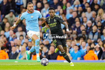 2023-05-18 - Kyle Walker (2) of Manchester City and Vinicius Junior (20) of Real Madrid during the UEFA Champions League, Semi-finals, 2nd leg football match between Manchester City and Real Madrid on 17 May 2023 at the Etihad Stadium in Manchester, England - FOOTBALL - CHAMPIONS LEAGUE - MANCHESTER CITY V REAL MADRID - UEFA CHAMPIONS LEAGUE - SOCCER