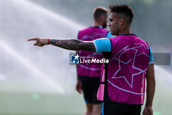2023-06-05 - Lautaro Martinez of FC Internazionale gestures during the UEFA Champions League Final media day of FC Internazionale training session at Suning Training Center ahead of their UEFA Champions League Final match against Manchester City FC at Suning Training Center, Appiano Gentile, Italy on June 05, 2023 - INTER - FC INTERNAZIONALE TRAINING BEFORE THE 2022-2023 FINAL - UEFA CHAMPIONS LEAGUE - SOCCER