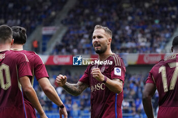 2023-08-02 - Steve Rouiller of Servette FC celebrate their sides first goal during the UEFA Champions League, Second qualifying round, 2nd leg football match between KRC Genk and Servette FC on August 2, 2023 at the Cegeka Arena in Genk, Belgium - FOOTBALL - CHAMPIONS LEAGUE - KRC GENK V SERVETTE FC - UEFA CHAMPIONS LEAGUE - SOCCER