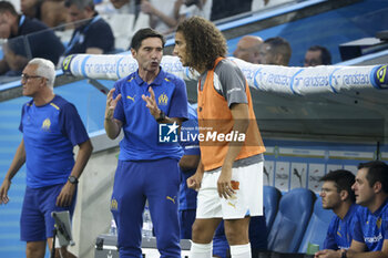 2023-08-16 - Coach of Olympique de Marseille Marcelino talks to Matteo Guendouzi of Marseille during the UEFA Champions League, Third qualifying round, 2nd leg football match between Olympique de Marseille (OM) and Panathinaikos FC (Pana) on August 15, 2023 at Velodrome stadium in Marseille, France - FOOTBALL - CHAMPIONS LEAGUE - MARSEILLE V PANATHINAIKOS - UEFA CHAMPIONS LEAGUE - SOCCER
