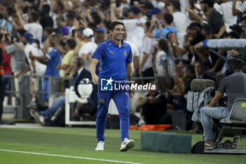2023-08-16 - Coach of Olympique de Marseille Marcelino celebrates a goal for Marseille during the UEFA Champions League, Third qualifying round, 2nd leg football match between Olympique de Marseille (OM) and Panathinaikos FC (Pana) on August 15, 2023 at Velodrome stadium in Marseille, France - FOOTBALL - CHAMPIONS LEAGUE - MARSEILLE V PANATHINAIKOS - UEFA CHAMPIONS LEAGUE - SOCCER