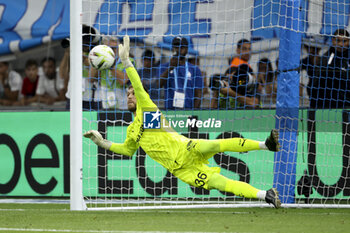 2023-08-16 - Marseille goalkeeper Ruben Blanco in action during the penalty shootout of the UEFA Champions League, Third qualifying round, 2nd leg football match between Olympique de Marseille (OM) and Panathinaikos FC (Pana) on August 15, 2023 at Velodrome stadium in Marseille, France - FOOTBALL - CHAMPIONS LEAGUE - MARSEILLE V PANATHINAIKOS - UEFA CHAMPIONS LEAGUE - SOCCER
