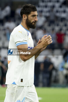 2023-08-16 - Samuel Gigot of Marseille salutes the supporters following the penalty shootout of the UEFA Champions League, Third qualifying round, 2nd leg football match between Olympique de Marseille (OM) and Panathinaikos FC (Pana) on August 15, 2023 at Velodrome stadium in Marseille, France - FOOTBALL - CHAMPIONS LEAGUE - MARSEILLE V PANATHINAIKOS - UEFA CHAMPIONS LEAGUE - SOCCER