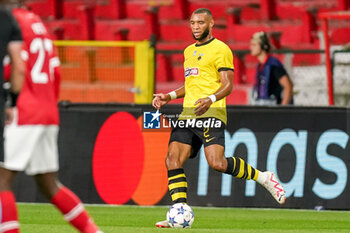 2023-08-22 - Harold Moukoudi of AEK Athens during the UEFA Champions League, Play-offs, 1st leg football match between Royal Antwerp FC and AEK Athens on August 22, 2023 at Bosuilstadion in Deurne, Belgium - FOOTBALL - CHAMPIONS LEAGUE - ROYAL ANTWERP V AEK ATHENS - UEFA CHAMPIONS LEAGUE - SOCCER