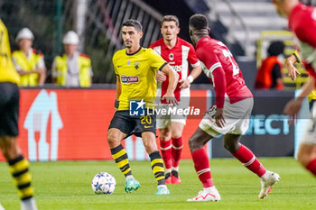 2023-08-22 - Petros Mantalos of AEK Athens during the UEFA Champions League, Play-offs, 1st leg football match between Royal Antwerp FC and AEK Athens on August 22, 2023 at Bosuilstadion in Deurne, Belgium - FOOTBALL - CHAMPIONS LEAGUE - ROYAL ANTWERP V AEK ATHENS - UEFA CHAMPIONS LEAGUE - SOCCER