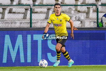 2023-08-22 - Petros Mantalos of AEK Athens during the UEFA Champions League, Play-offs, 1st leg football match between Royal Antwerp FC and AEK Athens on August 22, 2023 at Bosuilstadion in Deurne, Belgium - FOOTBALL - CHAMPIONS LEAGUE - ROYAL ANTWERP V AEK ATHENS - UEFA CHAMPIONS LEAGUE - SOCCER