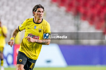 2023-08-22 - Steven Zuber of AEK Athens during the UEFA Champions League, Play-offs, 1st leg football match between Royal Antwerp FC and AEK Athens on August 22, 2023 at Bosuilstadion in Deurne, Belgium - FOOTBALL - CHAMPIONS LEAGUE - ROYAL ANTWERP V AEK ATHENS - UEFA CHAMPIONS LEAGUE - SOCCER