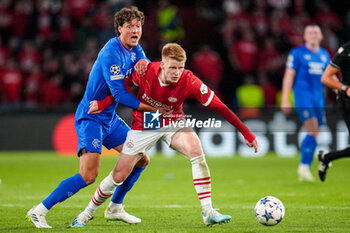2023-08-30 - Sam Lammers of Rangers and Jerdy Schouten of PSV during the UEFA Champions League, Play-offs, 2nd leg football match between PSV and Rangers on August 30, 2023 at the Philips Stadion in Eindhoven, Netherlands - FOOTBALL - CHAMPIONS LEAGUE - PSV V RANGERS - UEFA CHAMPIONS LEAGUE - SOCCER
