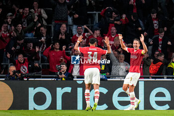 2023-08-30 - Ismael Saibari of PSV, Luuk de Jong of PSV celebrates after scoring his teams fifth goal during the UEFA Champions League, Play-offs, 2nd leg football match between PSV and Rangers on August 30, 2023 at the Philips Stadion in Eindhoven, Netherlands - FOOTBALL - CHAMPIONS LEAGUE - PSV V RANGERS - UEFA CHAMPIONS LEAGUE - SOCCER