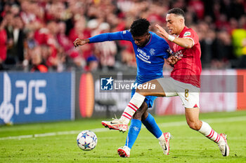 2023-08-30 - Jose Cifuentes of Rangers FC battles for possession with Sergino Dest of PSV during the UEFA Champions League, Play-offs, 2nd leg football match between PSV and Rangers on August 30, 2023 at the Philips Stadion in Eindhoven, Netherlands - FOOTBALL - CHAMPIONS LEAGUE - PSV V RANGERS - UEFA CHAMPIONS LEAGUE - SOCCER
