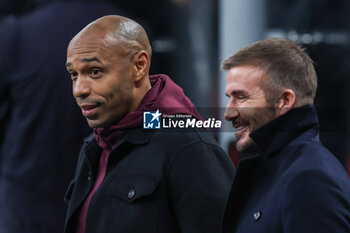 2023-11-07 - Former France, Arsenal, and Barcelona striker Thierry Henry looks on during UEFA Champions League 2023/24 Group Stage - Group F football match between AC Milan and Paris Saint-Germain FC at San Siro Stadium, Milan, Italy on November 07, 2023 - AC MILAN VS PARIS SAINT-GERMAIN - UEFA CHAMPIONS LEAGUE - SOCCER