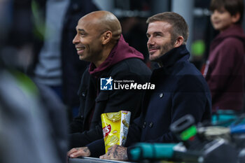 2023-11-07 - Former England, Manchester United, LA Galaxy, and PSG player and actual President and Co-Owner of Inter Miami David Beckham smiling during UEFA Champions League 2023/24 Group Stage - Group F football match between AC Milan and Paris Saint-Germain FC at San Siro Stadium, Milan, Italy on November 07, 2023 - AC MILAN VS PARIS SAINT-GERMAIN - UEFA CHAMPIONS LEAGUE - SOCCER