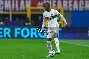 2023-11-07 - Nordi Mukiele of Paris Saint-Germain FC seen in action during UEFA Champions League 2023/24 Group Stage - Group F football match between AC Milan and Paris Saint-Germain FC at San Siro Stadium, Milan, Italy on November 07, 2023 - AC MILAN VS PARIS SAINT-GERMAIN - UEFA CHAMPIONS LEAGUE - SOCCER