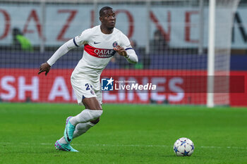 2023-11-07 - Nordi Mukiele of Paris Saint-Germain FC seen in action during UEFA Champions League 2023/24 Group Stage - Group F football match between AC Milan and Paris Saint-Germain FC at San Siro Stadium, Milan, Italy on November 07, 2023 - AC MILAN VS PARIS SAINT-GERMAIN - UEFA CHAMPIONS LEAGUE - SOCCER