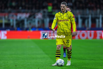 2023-11-28 - Marcel Sabitzer of Borussia Dortmund seen in action during UEFA Champions League 2023/24 Group Stage - Group F football match between AC Milan and Borussia Dortmund at San Siro Stadium, Milan, Italy on November 28, 2023 - AC MILAN VS BORUSSIA DORTMUND - UEFA CHAMPIONS LEAGUE - SOCCER