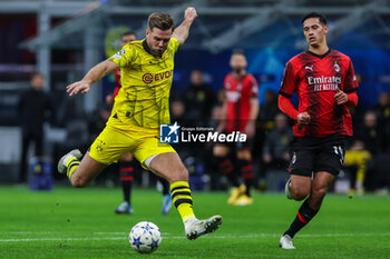 2023-11-28 - Niclas Fullkrug of Borussia Dortmund seen in action during UEFA Champions League 2023/24 Group Stage - Group F football match between AC Milan and Borussia Dortmund at San Siro Stadium, Milan, Italy on November 28, 2023 - AC MILAN VS BORUSSIA DORTMUND - UEFA CHAMPIONS LEAGUE - SOCCER