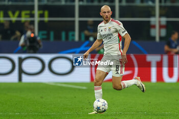 2023-10-03 - Fredrik Aursnes of SL Benfica seen in action during the UEFA Champions League 2023/24 Group Stage - Group D football match between FC Internazionale and SL Benfica at Giuseppe Meazza Stadium, Milan, Italy on October 03, 2023 - INTER - FC INTERNAZIONALE VS SL BENFICA - UEFA CHAMPIONS LEAGUE - SOCCER