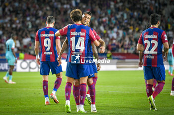 2023-09-19 - Joao Felix (FC Barcelona) celebrates after scoring his team's goal with team mates during a UEFA Champions League first match between FC Barcelona and Royal Antwerp at Estadi Olimpic Lluis Companys, in Barcelona, ,Spain on September 19, 2023. (Photo / Felipe Mondino) - FC BARCELONA - ROYAL ANTWERP - UEFA CHAMPIONS LEAGUE - SOCCER