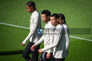 2023-09-18 - Bradley BARCOLA of PSG, Warren ZAIRE-EMERY of PSG and Hugo EKITIKE of PSG during the training of the Paris Saint-Germain team ahead UEFA Champions League, Group F football match between Paris Saint Germain and Borussia Dortmund on September 18, 2023 at Campus PSG in Poissy, France - FOOTBALL - PARIS SG V BORUSSIA DORTMUND - TRAINING AND PRESS CONFERENCE - UEFA CHAMPIONS LEAGUE - SOCCER