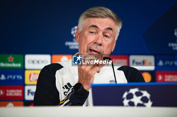 2023-09-19 - Carlo Ancelotti (Real Madrid) during the press conference the day before the football match of Champions League against Union Berlin at Ciudad Real Madrid on September 19, 2023 in Valdebebas (Madrid), Spain - TRAINING SESSION AND PRESS CONFERENCE OF REAL MADRID - UEFA CHAMPIONS LEAGUE - SOCCER