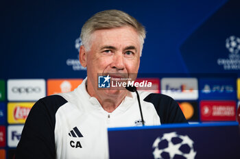 2023-09-19 - Carlo Ancelotti (Real Madrid) during the press conference the day before the football match of Champions League against Union Berlin at Ciudad Real Madrid on September 19, 2023 in Valdebebas (Madrid), Spain - TRAINING SESSION AND PRESS CONFERENCE OF REAL MADRID - UEFA CHAMPIONS LEAGUE - SOCCER